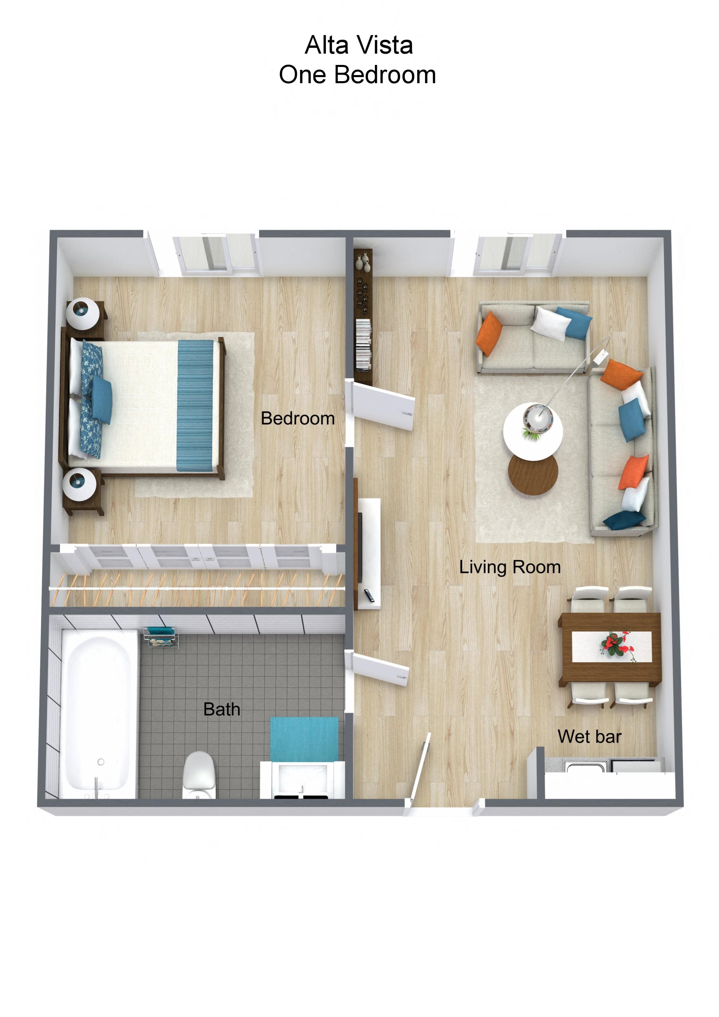 One Bedroom Floor Plan One Bedroom Floor Plan at Alta Vista Senior Living, California, Pacifica Senior Living